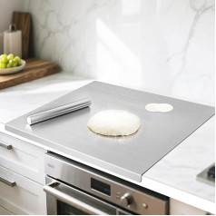 304 Stainless Steel Chopping Board, Heavy Duty Cutting Board with Rolling Pin, Stainless Steel Worktop Protector for Kneading, Rolling Bread, Dough, Meat, Vegetables (50x50cm)
