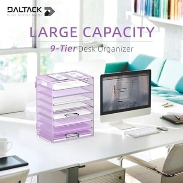 DALTACK Paper Letter Tray with 9 Tiers Desk Organizer with Handles, Mesh File Holder Organization, File Organizer for Desk, Paper Sorter for Office, Home, School, Purple