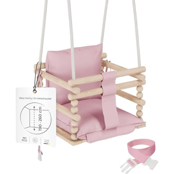 MAMOI Baby Swing, Children's Swing, 3 in 1 Swing for Children + Safety Belt, Toddler Swing, Swing Seat, Baby Swing, Wooden, Indoor Outdoor, 100% Eco, Made in EU