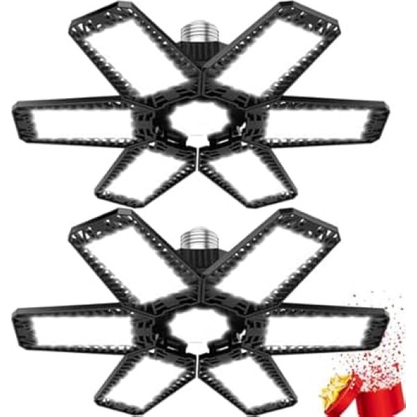 YIQIBRO Garage Lamp LED 185 W Pack of 2, 18500LM 6500K Malleable LED Workshop Ceiling Light with 6+1 Adjustable Panels, E26/E27 Workshop Lamp Garage Light for Basement Shop Workshop Warehouse