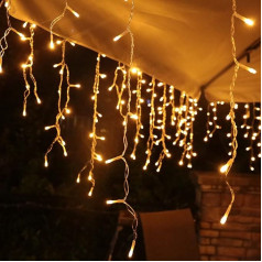 Freezing Rain Fairy Lights for Outdoor Use, 10 m 400 LED Light Curtain with Timer, IP44 Waterproof, 8 Modes, for Indoor/Outdoor for Christmas, Bedroom, Party, Wedding, Balcony, Garden Decoration