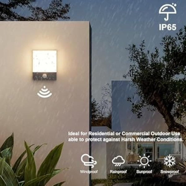 Klighten 24 W LED Outdoor Wall Light with Motion Sensor, Dark Grey Wall Light, Indoor Outdoor Wall Lamp, IP65 Outdoor Lamp Wall with Sensor for Garden, Patio, Entrance, Warm White 3000 K Outdoor Light