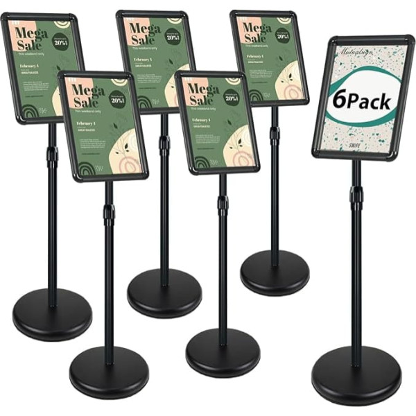 Mutualsign Pack of 6 Information Stands, DIN A4, Height-Adjustable Customer Stopper, Outdoor Aluminium Poster Stand, Advertising Stand, Display Stand for Menu, Wedding, Show, Display, Advertising,