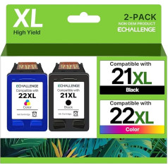 ECHALLENGE 21XL 22XL Cartridges for HP 21 22 XL Printer Cartridges Compatible with HP PSC 1410 DeskJet D1530 D1560 D2360 D2460 F335 F380 F390 F2180 F2290, for HP OfficeJet 4315 43 55 55 (Pack)