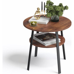 stardis Round Side Table Sturdy Metal Frame / Wood Diameter 52 x H 54 cm 2 Shelves Bedside Table Coffee Table for Living Room Bedroom Walnut Look