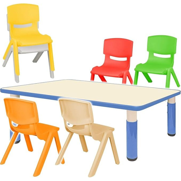 alles-meine.de GmbH Children's Furniture Set - Table + 6 Children's Chairs - Choice of Sizes and Colours - Blue - Height Adjustable - 1 to 8 Years - Plastic - for Indoor and Outdoor Use - Children's