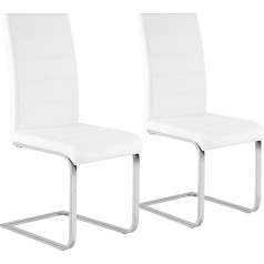 WOLTU BH378ws-2 Dining Room Chairs, Set of 2, Swing Chair, Cantilever Chair, Kitchen Chair, Upholstered Chair, with High Backrest, Faux Leather, for Dining Table, Kitchen, Living Room, Office, White