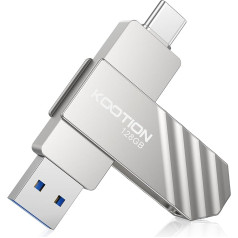 KOOTION USB Stick 128GB USB 3.2 Memory Stick OTG Up to 500MB/s 2-in-1 Type C Flash Drive USB C External Memory Metal for USB-C iPhone/Android Smartphone/Tablet/Mac/Laptop/PC, Silver