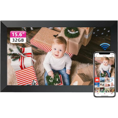 Frameo WLAN Digital Picture Frame, 15.6 Inches, 1920 x 1080 FHD IPS Touchscreen Smart Photo Frame, Electronic Photo Frame, Large with 32 GB, Automatic Rotation, Sharing Pictures, Videos, Wall Mounting