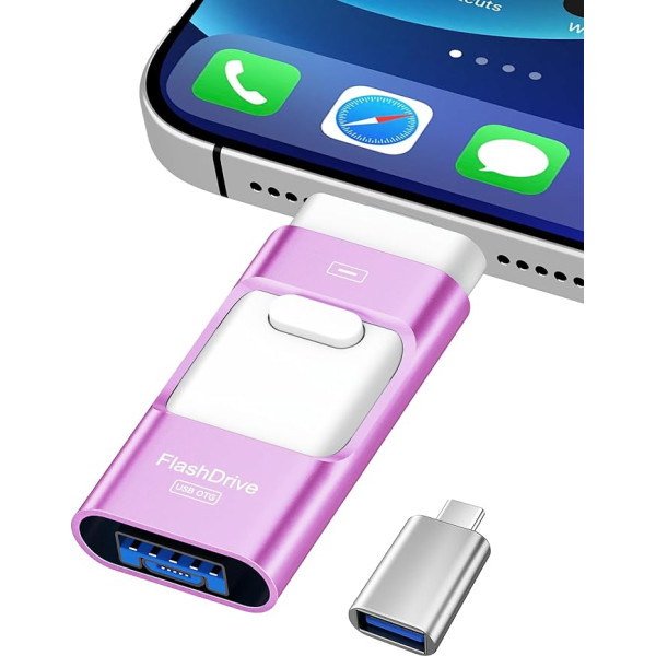 ZARMST 256 GB USB Stick for Phone, 4-in-1 Memory Stick for Phone/Pad/Android Smartphone/PC, USB 3.0 Stick for Fast Data Transfer, External Versatile Photo Stick, Flash Drive, Purple