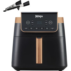 Ninja MAX PRO Hot Air Fryer, 6.2 L, Oil-Free, Large Drawer, Roasting, Baking, Air Fry, Non-Stick Coating, Dishwasher Safe Basket & Crisper Grid Insert, Silicone Tongs, Black/Copper, AF180EUCP