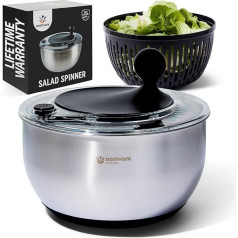 Nestware Kitchen Salad Spinner Salad Spinner Salad Vegetable Fruit Dryer 5L Capacity Non-Slip Base (304 Stainless Steel - Black)