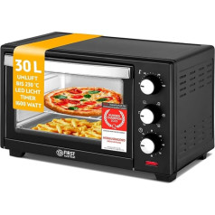 TZS First Austria 30 Litre, 1600W Mini Oven with Interior Lighting and Air Circulation, Removable Crumb Tray, Mini Pizza Oven with Double-Glazed Door and Timer, Oven / Mini Oven / Pizza Oven