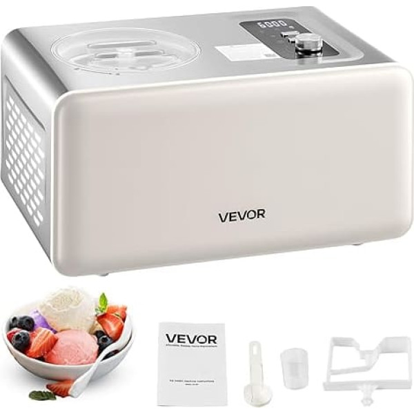 VEVOR Automatic Ice Cream Maker 2 QT with Built-in Compressor (150 W) No Pre-Freezing, Ice Cream Maker with 3 Modes, Electric Ice Cream Maker Frozen Sorbet Maker for Home Kitchen