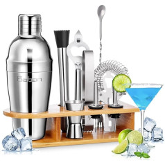 Baban Cocktail Shaker Set, 10-piece Cocktail Set, Bartending Set with Bamboo Storage stand, Cocktail Accessories, 750 ml Shaker, Gift for Men and Women