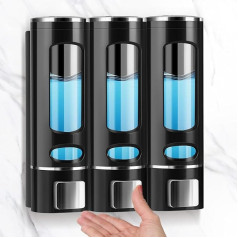Wall Mounted Soap Dispenser, Set of 3, 400 ml, Wall Black Soap Dispenser, No Drilling, Washing-Up Liquid Dispenser, Bathroom Shower Gel Dispenser, Shampoo Lotion for Kitchen and Bathroom