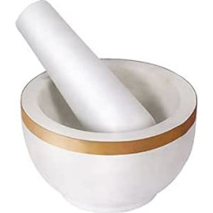 Divit Shilp Mortar and Pestle, Made of Heavy Duty Polished Hard Stone, Natural Stone Grinder for Spices, Pastes, Herbs, Spices etc. (Marbled with Brass Top)