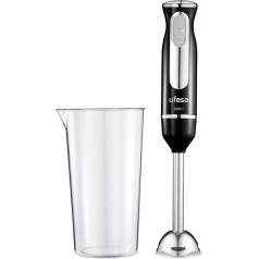 Ufesa BP3442 Hand Blender, 600 W, Turbo Function, 2 Stainless Steel Blades and Base, Ergonomic and Splash-proof Design, Includes Measuring Cup, BPA-Free, Black