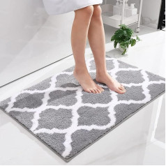 Homaxy Non-Slip Bath Mat, Bathroom Rug, Washable, High Pile, Bath Rug, Fluffy, Microfibre, 60 x 90 cm, Grey