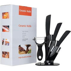 lcvtos Ceramic Knife Set, Ergonomic Handle, Ceramic Knife Set with Protective Cover (3-Piece Ceramic Knife and 1 Peeler), Kitchen Knife Made of Ceramic for Meat Fruit Vegetables Black