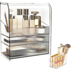 DASITON Make Up Organiser with Drawers, Dustproof Three-Layer Cosmetic Storage with Lid, Large Cosmetic Dressing Table Organiser, Skincare Organiser, Cosmetic Organiser for Bedroom, Bathroom (Clear)