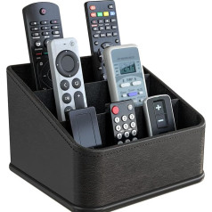 JackCubeDesign 3 Compartments Black Leather Remote Control Organiser Holder, Controller TV Guide, Media Storage Box - :MK122B