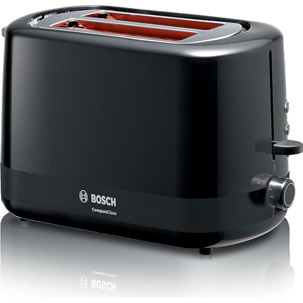 Bosch Compact Class TAT3A113 Compact Toaster with Integrated Bun Attachment with Automatic Shut-Off Function with Defrost Function Perfect for 2 Slices of Toast Lift Function 800 W Black