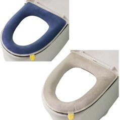 Wuyue Hua 2 Pieces Thicker Soft Toilet Seat Covers with Handle, Toilet Lid Cover, Cushion, Soft, Thicker, Washable, Fits Oval Toilet Seats (Blue+Grey)