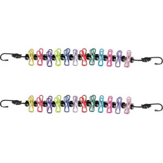 2 x Reise-Wäscheleine mit Wäscheklammern, 3,5 m tragbare Wäscheleine, Campingwäscheleine, elastische Wäscheleine mit 12 Clips, einziehbare Wäscheleine, Outdoor, Innenbereich, Camping, Balkon