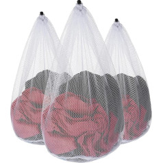 Thinp Netz-Wäschesäcke, strapazierfähig, mit Kordelzug, maschinenwaschbar, Kleidersack für Schlafsaal, Uni, Wohnung, Reisen, Camping, 3 Stück