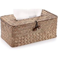 SUMTree Rattan Tissue Box Rectangle Dispenser Paper Box Desk Organizer for Bathroom Living Room Bedroom Garden (Coffee)