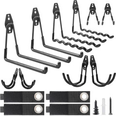 OulQinyhome Set of 14 Heavy Duty Wall Hooks for Garage - Double Wall Mounted Metal Hooks - Garage Storage System for Tools, Bikes, Ladders and More