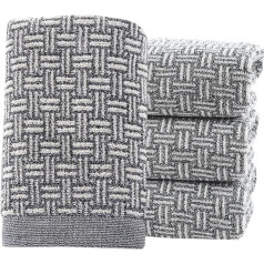 Pidada Towels Set of 4 Checked Pattern 100% Cotton Absorbent Soft Decorative Towel for Bathroom 13.4 x 29.1 Inches (Grey)