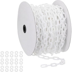 PATIKIL White Plastic Chain, 131 ft 6 mm Barrier Chain, Safety Barrier, Large Link Chain, Long for Warning Safety, Parking, Person Control, Fence, Gate, Construction Site, Barrier of Surfaces