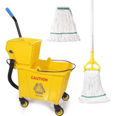 Commercial Mop Bucket with Side Wringer and Industrial Mop Head with Replacement