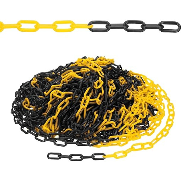 PATIKIL 500 ft Plastic Chain Safety Barrier, Safety Chain Links for Barrier of Crowds for Fence, Gate, Garden, Construction, Driveway, Lift, Black, Yellow