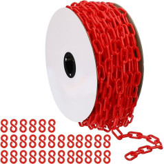 PATIKIL Kette, 150 Fuß Sicherheitsbarriere Kette für Personenkontrolle, 1/4 Zoll (6 mm) rote Kettenverbindungen für Warteschlangen Parkplätze Zäune Tore Konzerte & Dekoration