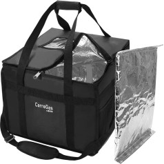 CarreGas Insulated Hot Food Bag 38 x 38 x 32 cm Ideal for Cold and Hot Food, Pizza, Restaurant, Home Delivery, Indian Chinese, Picnic, Thermal Bag, Black