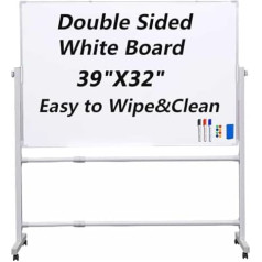 ZXCVBNMQ Doppelseitiges mobiles trocken abwischbares Whiteboard, große rollende Staffelei mit Rädern, tragbares, verstellbares stehendes (80 * 100cm/39 * 32in)