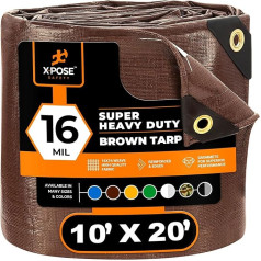 Xpose Safety 3m x 6m Heavy Duty Tarpaulin 16mm Thick Waterproof UV Resistant Tear and Tear Resistant Tarpaulin with Eyelets and Reinforced Edges Brown