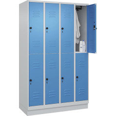 C+P | Doppelstock-Spind Classic Plus | 4 Abteile | lichtgrau/lichtblau | HxB 1950 x 1200 mm | mit Bodensockel | Drehriegel