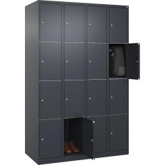 C + P Möbelsysteme C+P | 4er-Schließfachschrank Classic Plus | 4 Abteile | grau | B 1200 mm | 16 Fächer | mit Bodengleitern