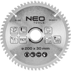 Neo Tools Zāģa asmens, platzāģis, 200 x 30 mm, 60 zobi, alumīnijam