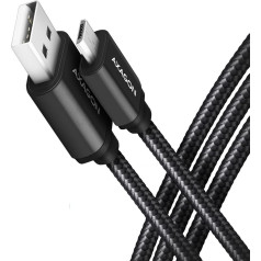 Axagon Bumm-am15ab microusb - usb-a kabelis, 1,5 m, usb 2.0, 2.4a, alu, pīts, melns