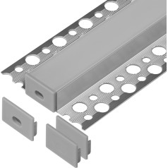 Komplekts: alumīnija profils LED lentēm, 2000 x 55,8 x 12,5 mm, virsmai, sudraba krāsā, matēts difuzors, 4 vāciņi.