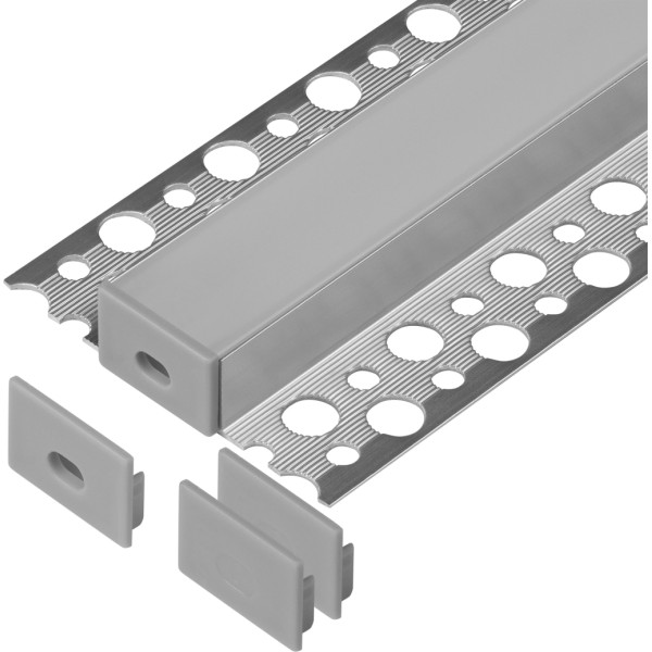 Komplekts: alumīnija profils LED lentēm, 2000 x 55,8 x 12,5 mm, virsmai, sudraba krāsā, matēts difuzors, 4 vāciņi.