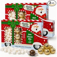 MIJOMA Santa's Express Hot Chocolate Set Gift Wrapping - 2 Packs - Vanilla Flavoured Drinking Chocolate Powder, Mini Marshmallows & Chocolate Balls - Winter Treat DIY