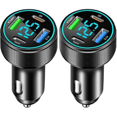 4-Port Cigarette Lighter USB C, Quick Charger Car, 66 W Mini Car Charger Dual PD 30 W + QC3.0 with LED Voltmeter with iOS, Android, Tablet and All Smartphones (Blue, 2 Pieces)