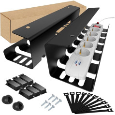 GLOSKIN 2-Piece Cable Duct Desk, No Drilling Required, Cable Management, Holder for Cable Duct in Office, Home, Workplace, Black