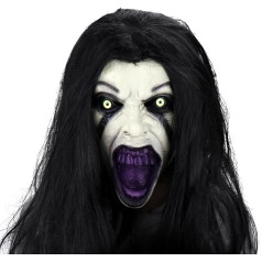 SelfTek Halloween Masken Horror - Halloween Horror Maske mit Haaren für Erwachsene, Gruselige Weibliche Geistermaske, Latex Atmungsaktiv, Realistische Grusel Maske für Halloween, Karneval